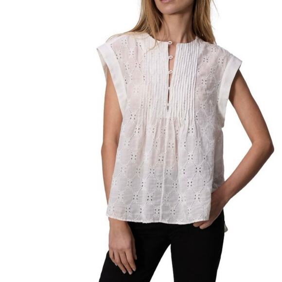 NWOT Women’s rag & bone Gabby Embroidered Top in White SZ XS - Picture 1 of 8